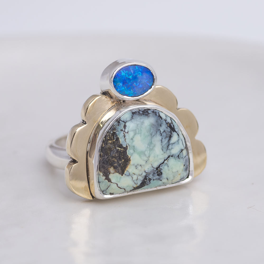 Tidal Ring ◇ Australian Opal + Hubei Turquoise ◇ Size 7