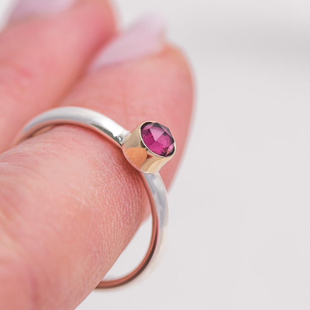 Rose Cut Pink Tourmaline Stacking Ring ◇ Pink Tourmaline ◇ Size 6