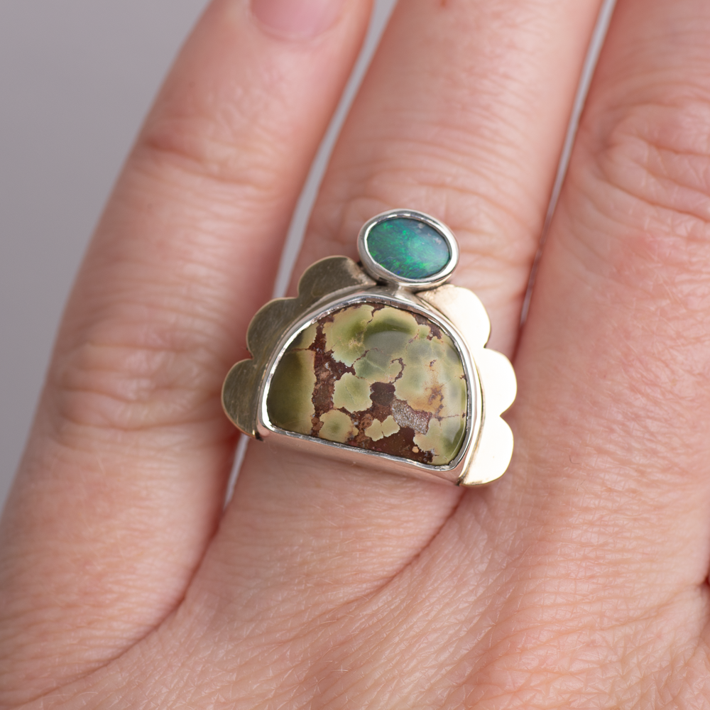 Tidal Ring ◇ Australian Opal + Hubei Turquoise ◇ Size 7.5