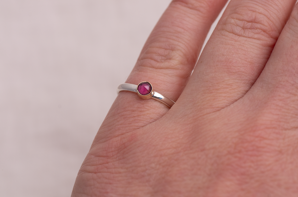 Rose Cut Pink Tourmaline Stacking Ring ◇ Pink Tourmaline ◇ Size 6