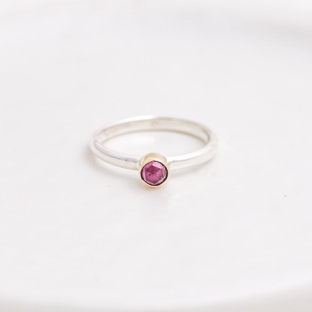Rose Cut Pink Tourmaline Stacking Ring ◇ Pink Tourmaline ◇ Size 6