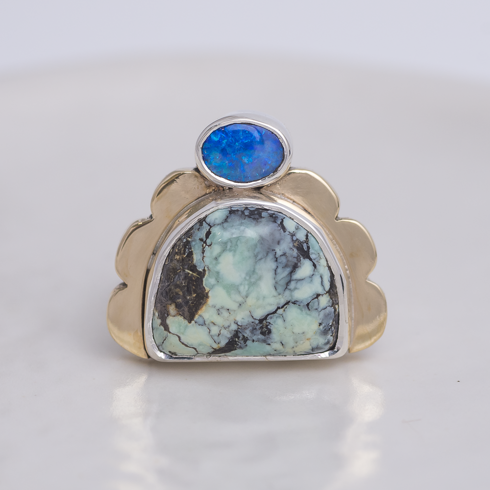 Tidal Ring ◇ Australian Opal + Hubei Turquoise ◇ Size 7