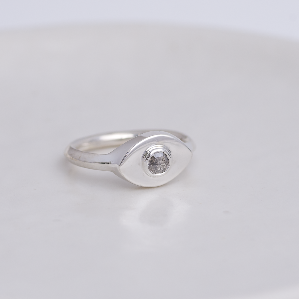 Silver Mini Vision Ring ◇ Salt + Pepper Rosecut Diamond ◇ Custom size
