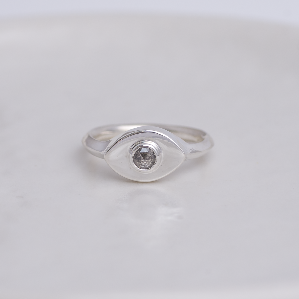 Silver Mini Vision Ring ◇ Salt + Pepper Rosecut Diamond ◇ Custom size