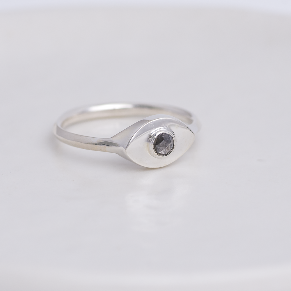 Silver Mini Vision Ring ◇ Salt + Pepper Rosecut Diamond ◇ Custom size