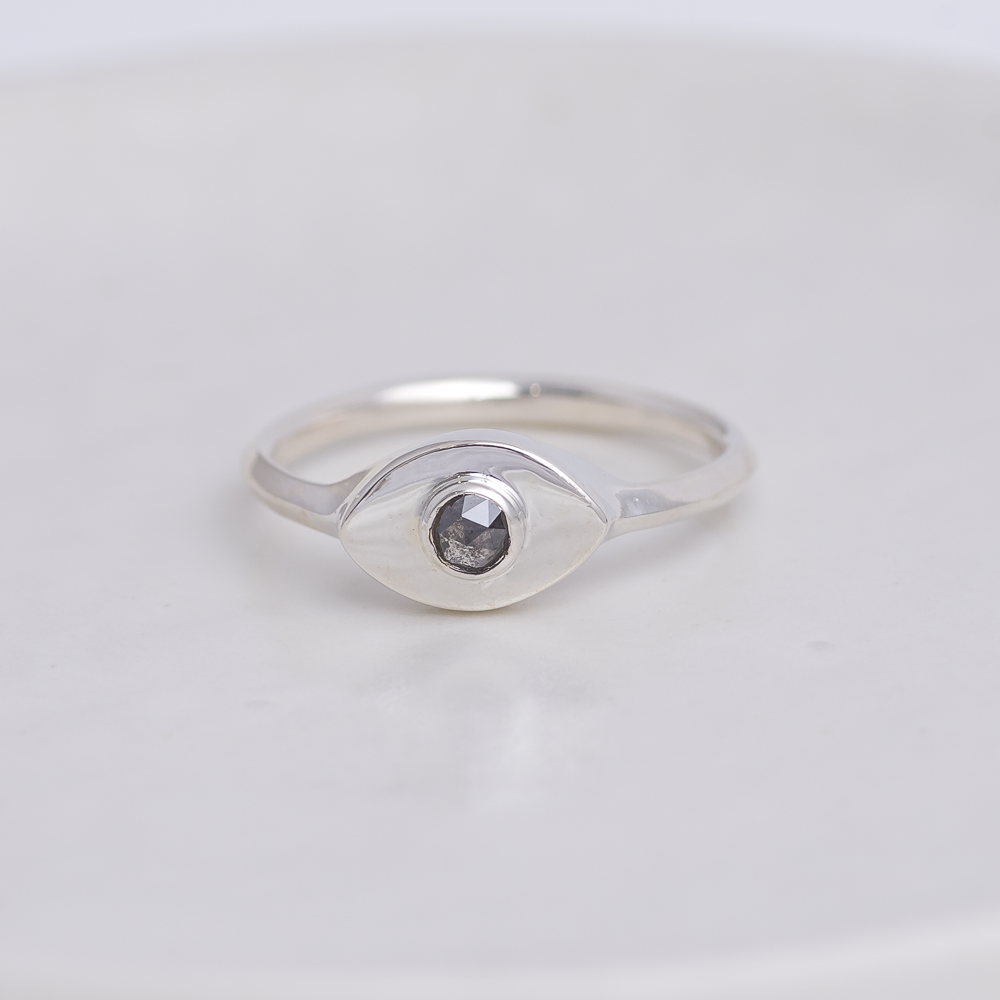 Silver Mini Vision Ring ◇ Salt + Pepper Rosecut Diamond ◇ Custom size
