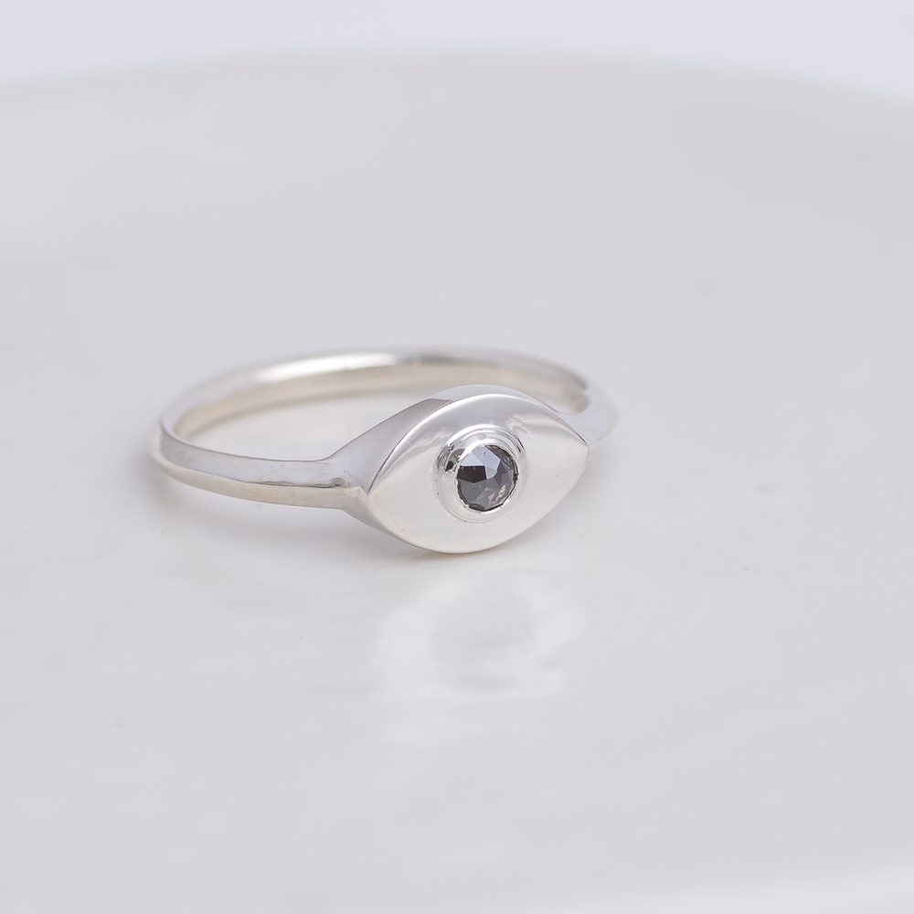 Silver Mini Vision Ring ◇ Salt + Pepper Rosecut Diamond ◇ Custom size