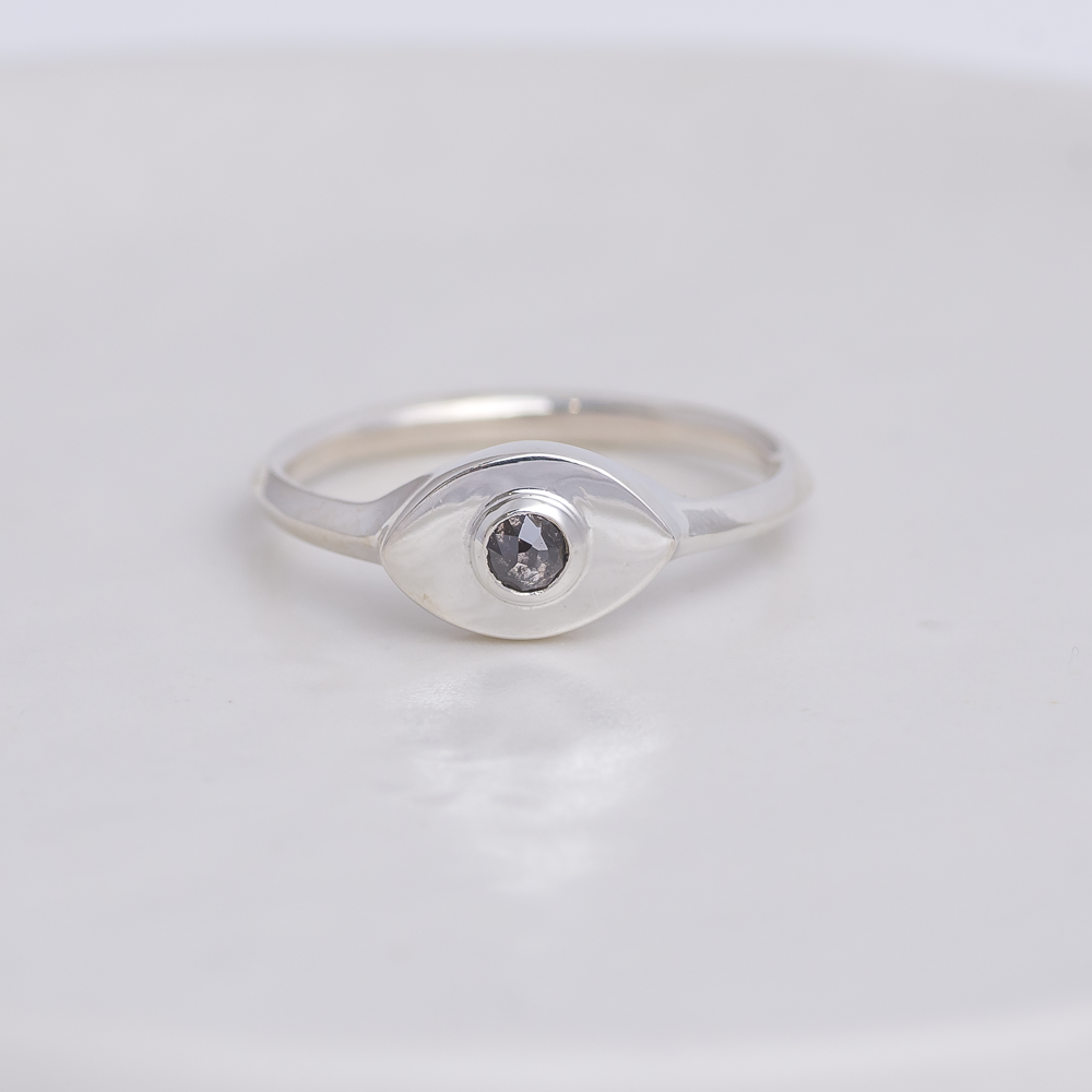 Silver Mini Vision Ring ◇ Salt + Pepper Rosecut Diamond ◇ Custom size