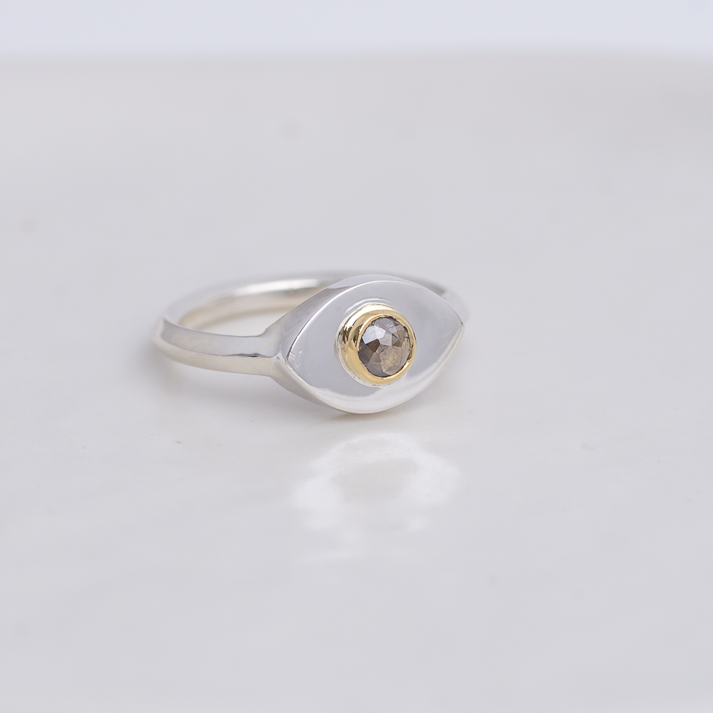 Silver + 22k Gold Mini Vision Ring ◇ Salt + Pepper Rosecut Diamond ◇ Custom size