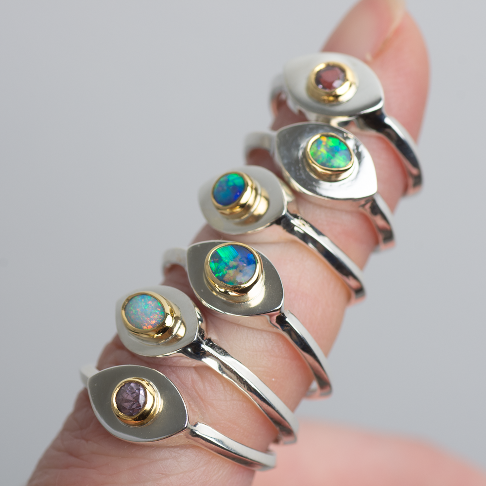 Silver + 22k Gold Mini Vision Ring ◇ Australian Opal ◇ Custom Size