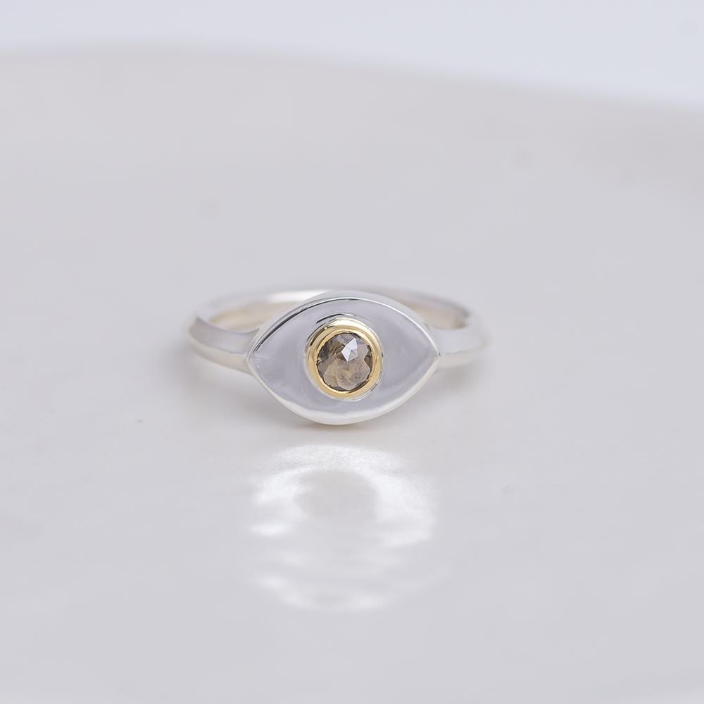 Silver + 22k Gold Mini Vision Ring ◇ Salt + Pepper Rosecut Diamond ◇ Custom size Ring HOLIDAY COLLECTION