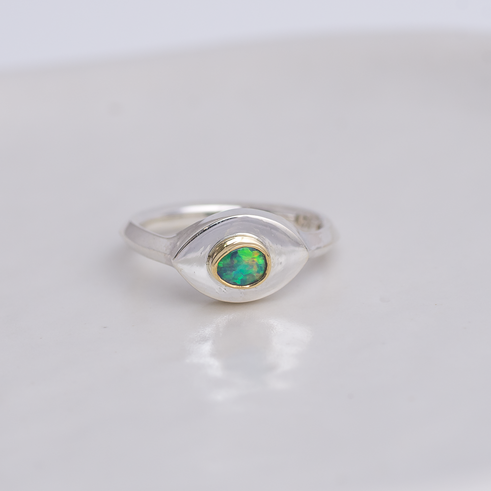 Silver + 22k Gold Mini Vision Ring ◇ Australian Opal ◇ Custom size