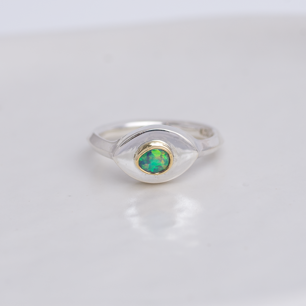 Silver + 22k Gold Mini Vision Ring ◇ Australian Opal ◇ Custom size