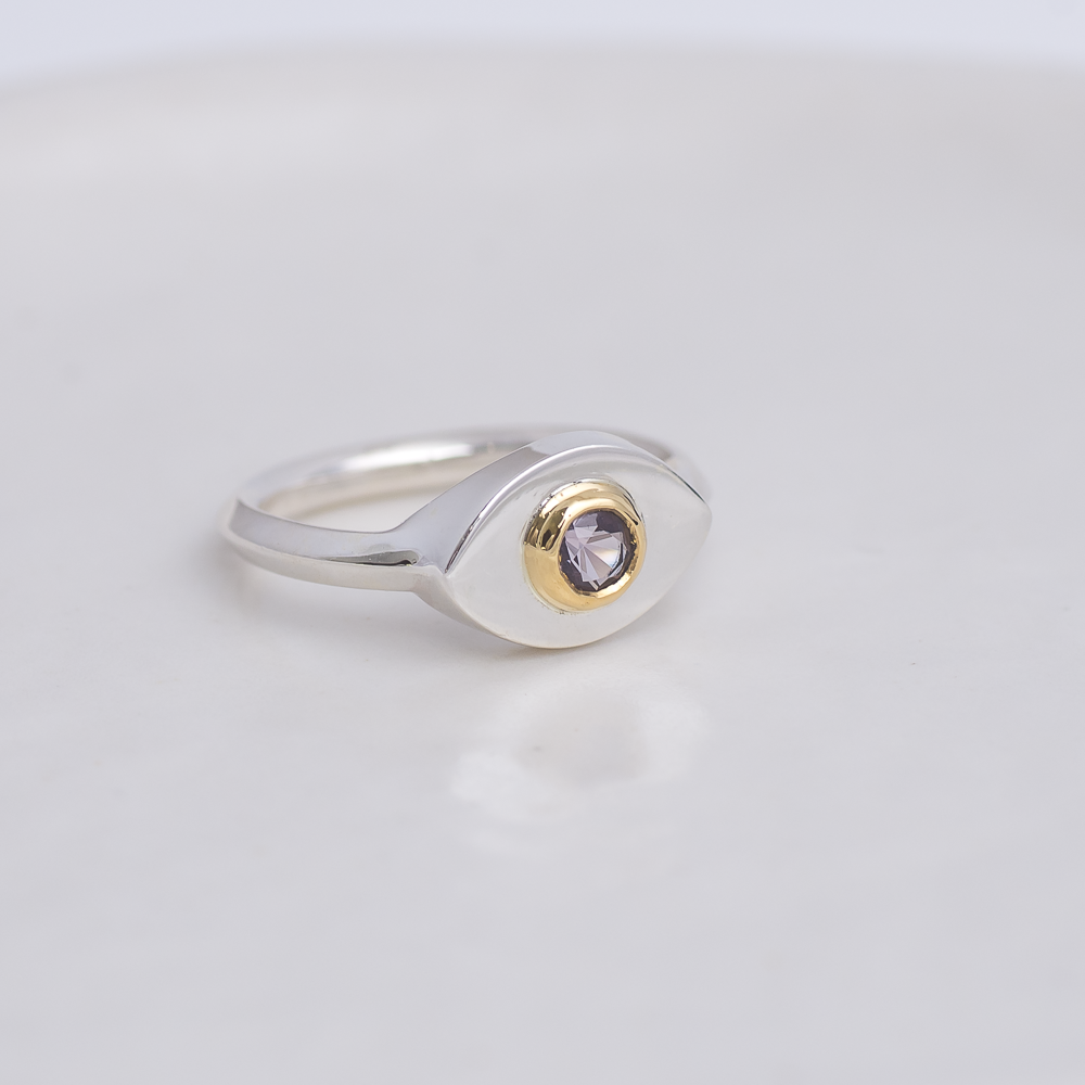 Silver + 22k Gold Mini Vision Ring ◇ Lavender Spinel ◇ Custom size