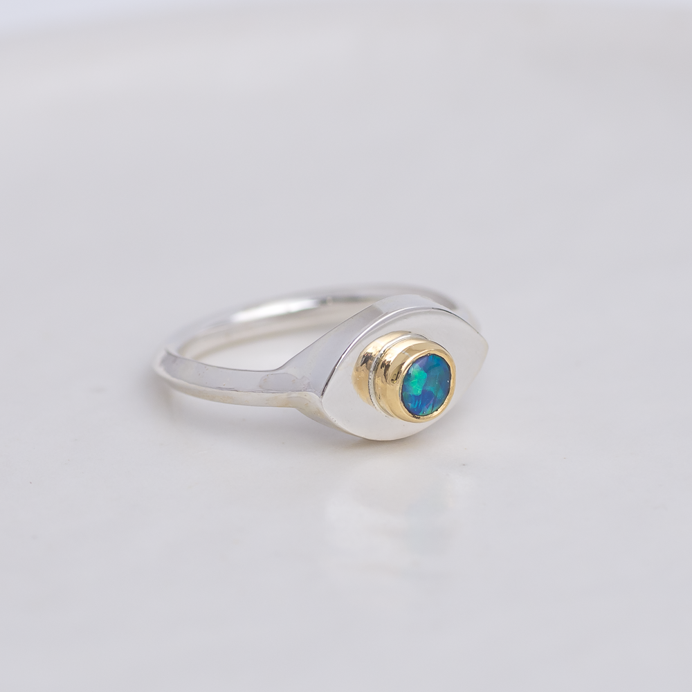 Silver + 22k Gold Mini Vision Ring ◇ Australian Opal ◇ Custom Size