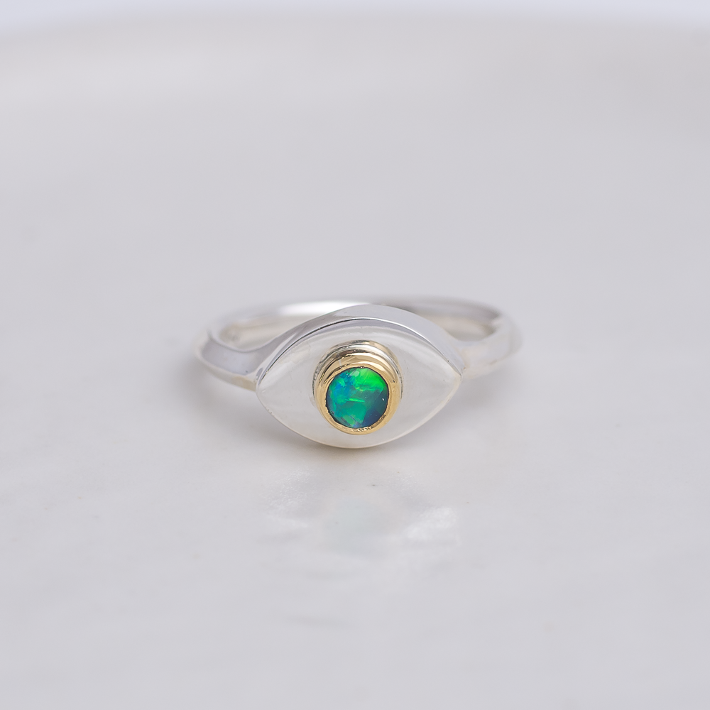 Silver + 22k Gold Mini Vision Ring ◇ Australian Opal ◇ Custom Size