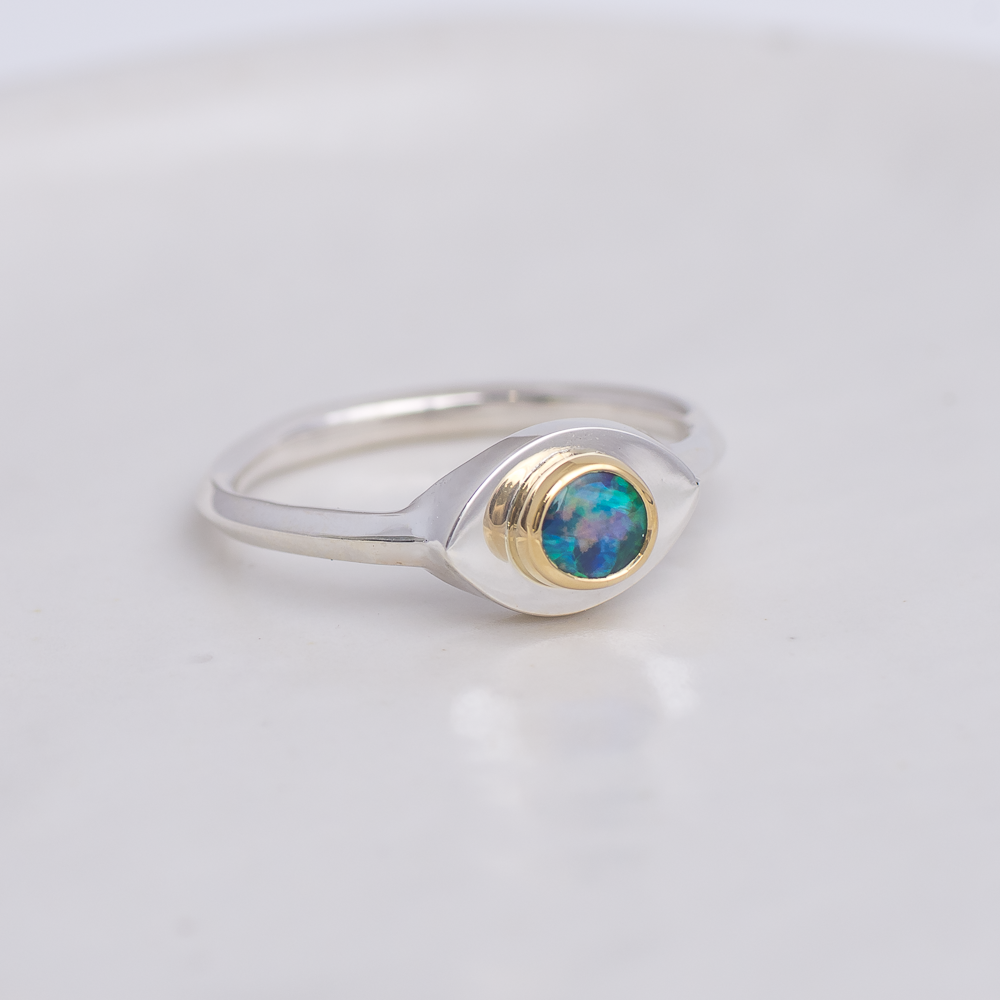 Silver + 22k Gold Mini Vision Ring ◇ Australian Opal ◇ Custom size Ring HOLIDAY COLLECTION