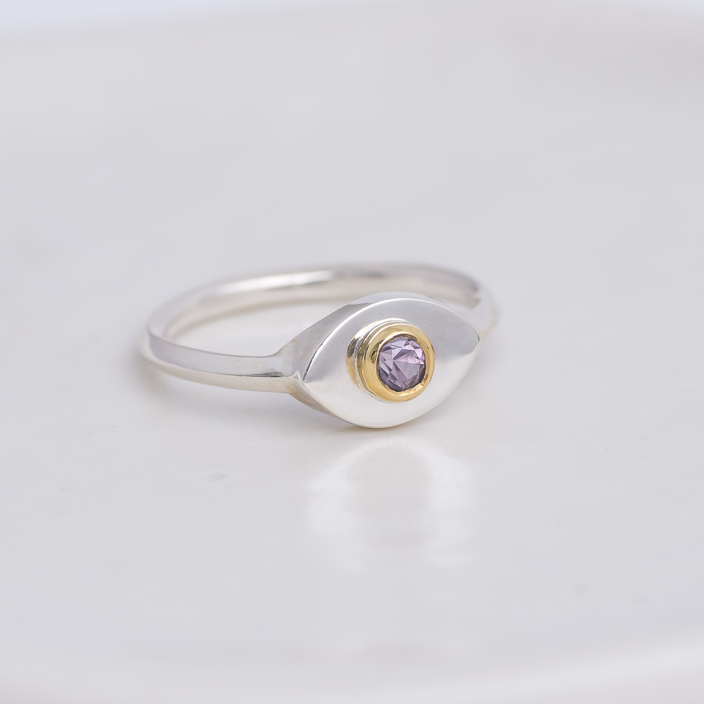 Silver + 22k Gold Mini Vision Ring ◇ Lavender Spinel ◇ Custom size