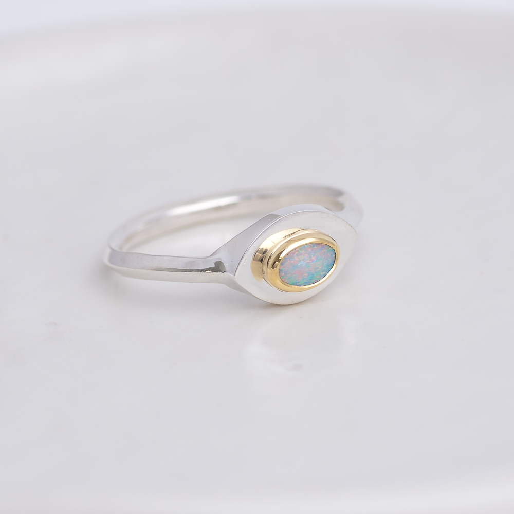 Silver + 22k Gold Mini Vision Ring ◇ Australian Opal ◇ Custom size Ring HOLIDAY COLLECTION