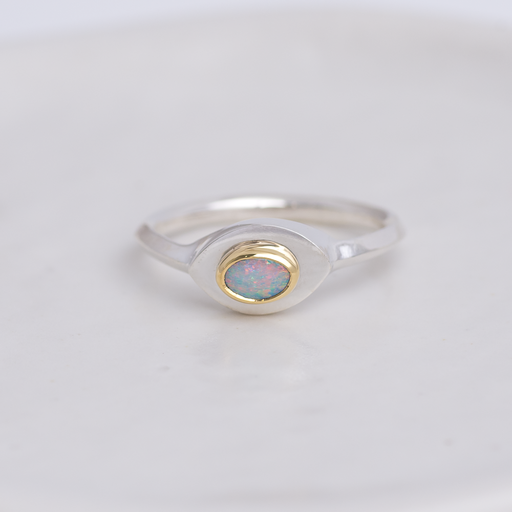 Silver + 22k Gold Mini Vision Ring ◇ Australian Opal ◇ Custom size