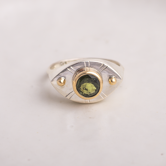 Vision Ring ◇ Green Tourmaline ◇ Size 7 ◇ 14K gold accents