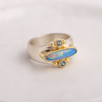 Elongated Affinity Ring ◇ Australian Opal + Montana Sapphires ◇ Size 7 ◇ 18K gold accents