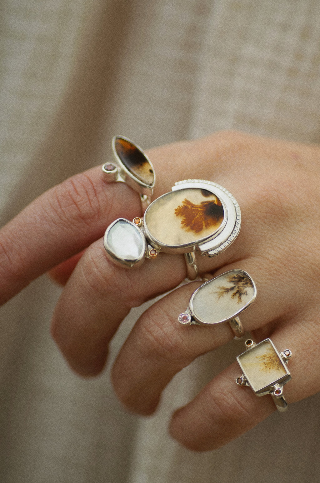 Meridian Ring ◇ Dendritic Agate + Citrine ◇ Size 6.5