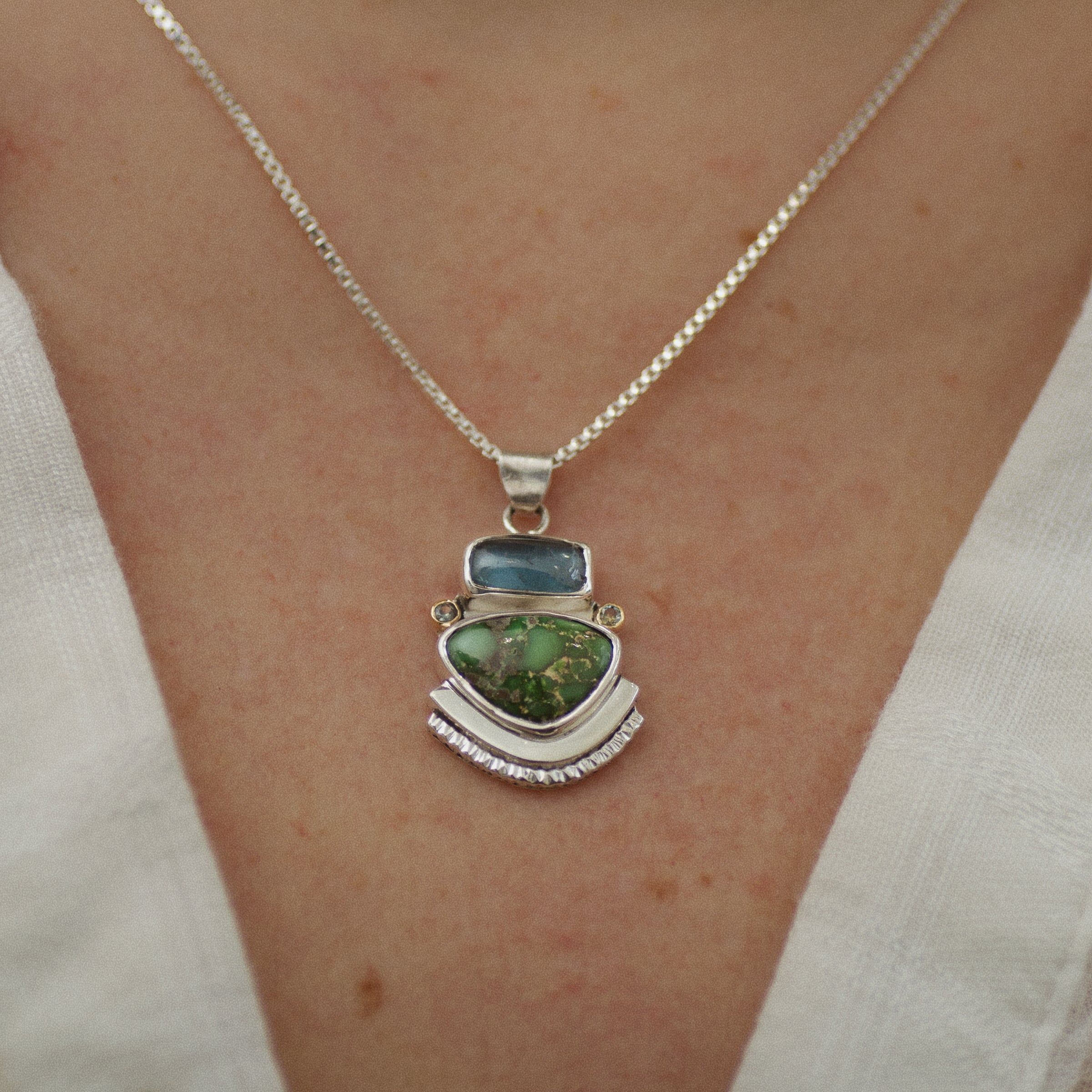 Encompass Necklace ◇ Blue Kyanite + Sonoran Turquoise + Australian Green Sapphires