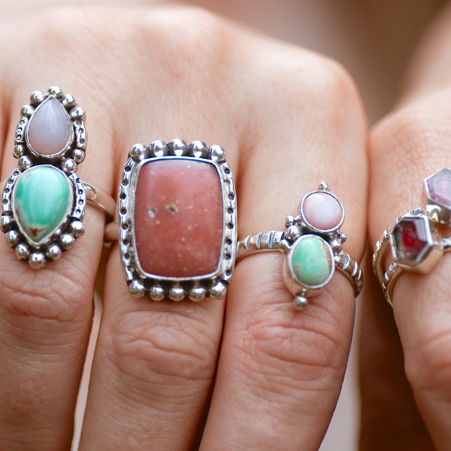 MADE TO ORDER ◇ Petite Duo Ring ◇ Pink Opal + Green Variscite