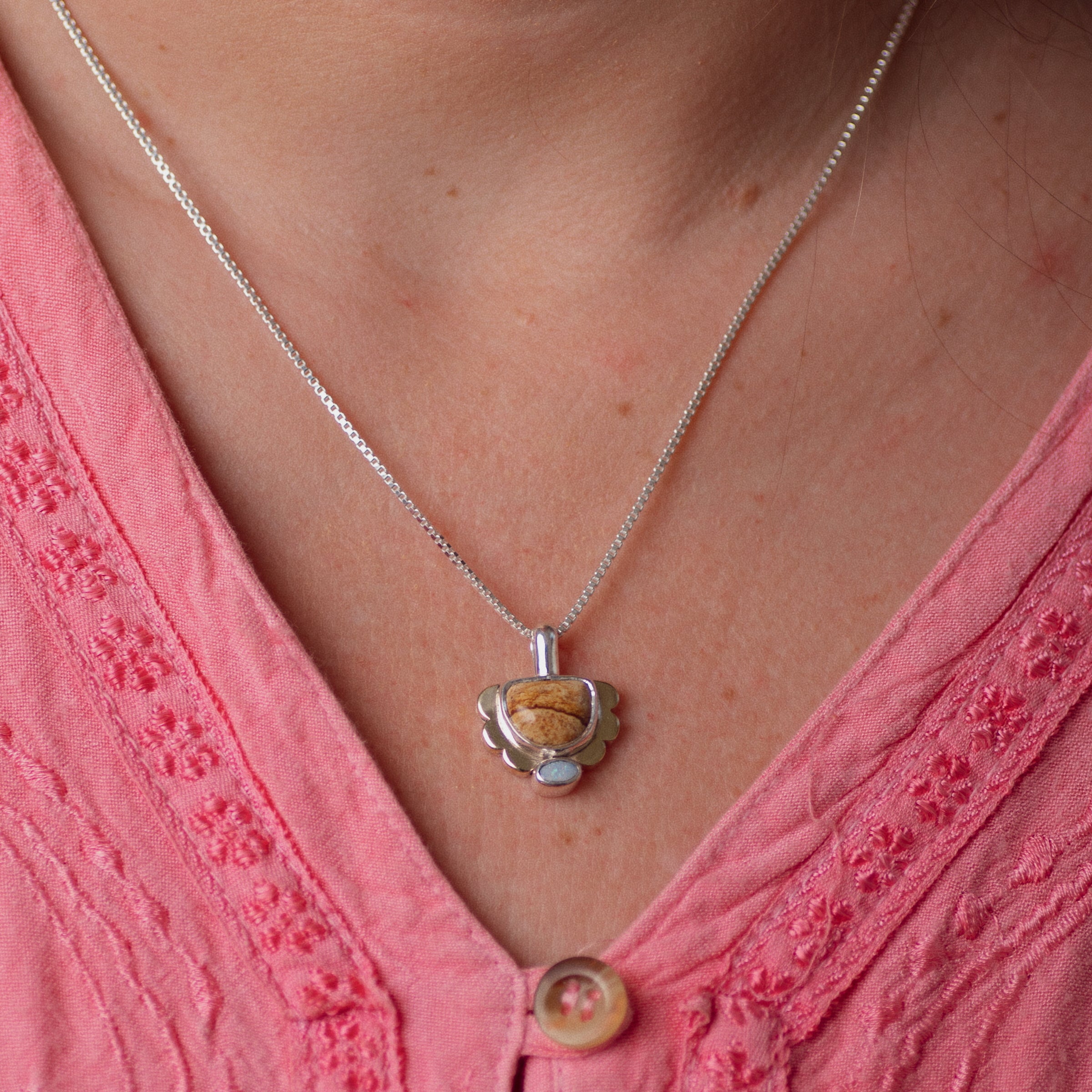 Mini Tidal Necklace  ◇ Landscape Jasper + Australian Opal