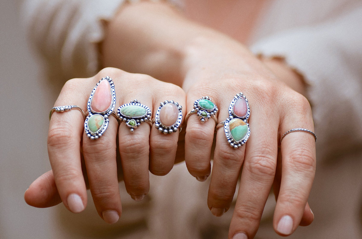 Petite Wanderer Ring (B) ◇ Pink Opal ◇ Size 6.5