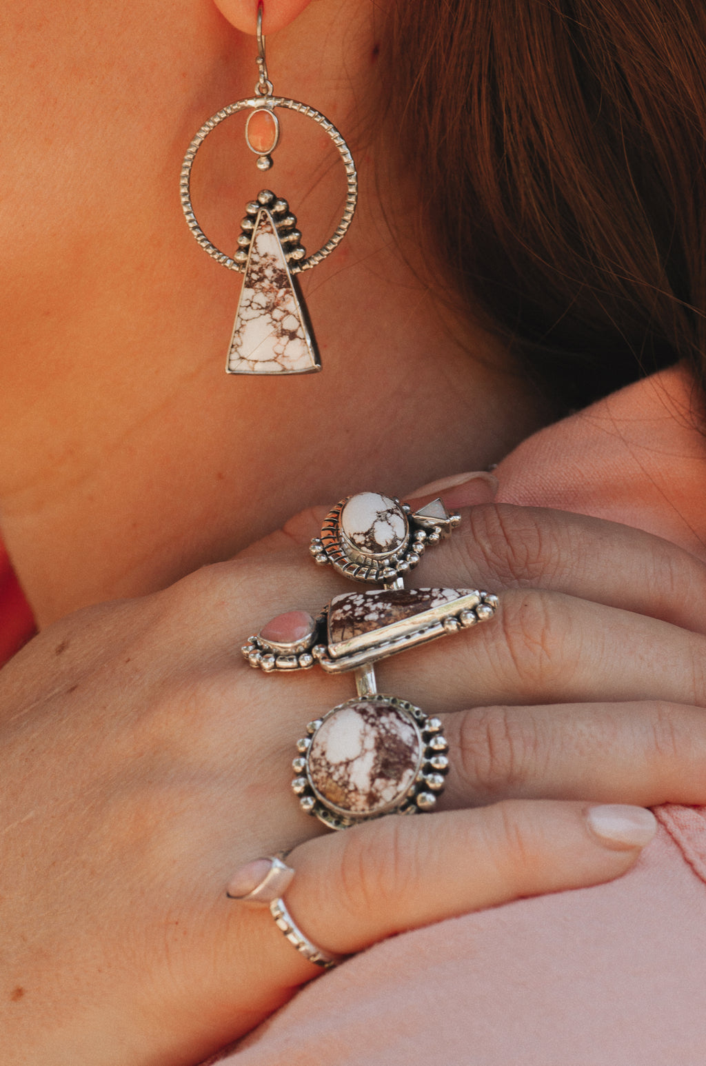 Emergence Earrings ◇ Wild Horse Magnesite + Pink Opal