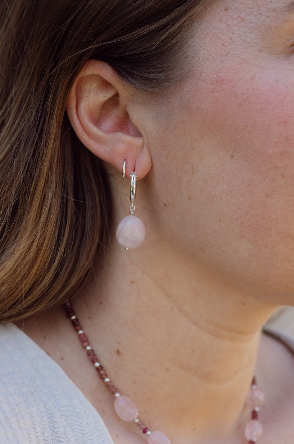 Morganite Sterling Silver Hoop Earrings