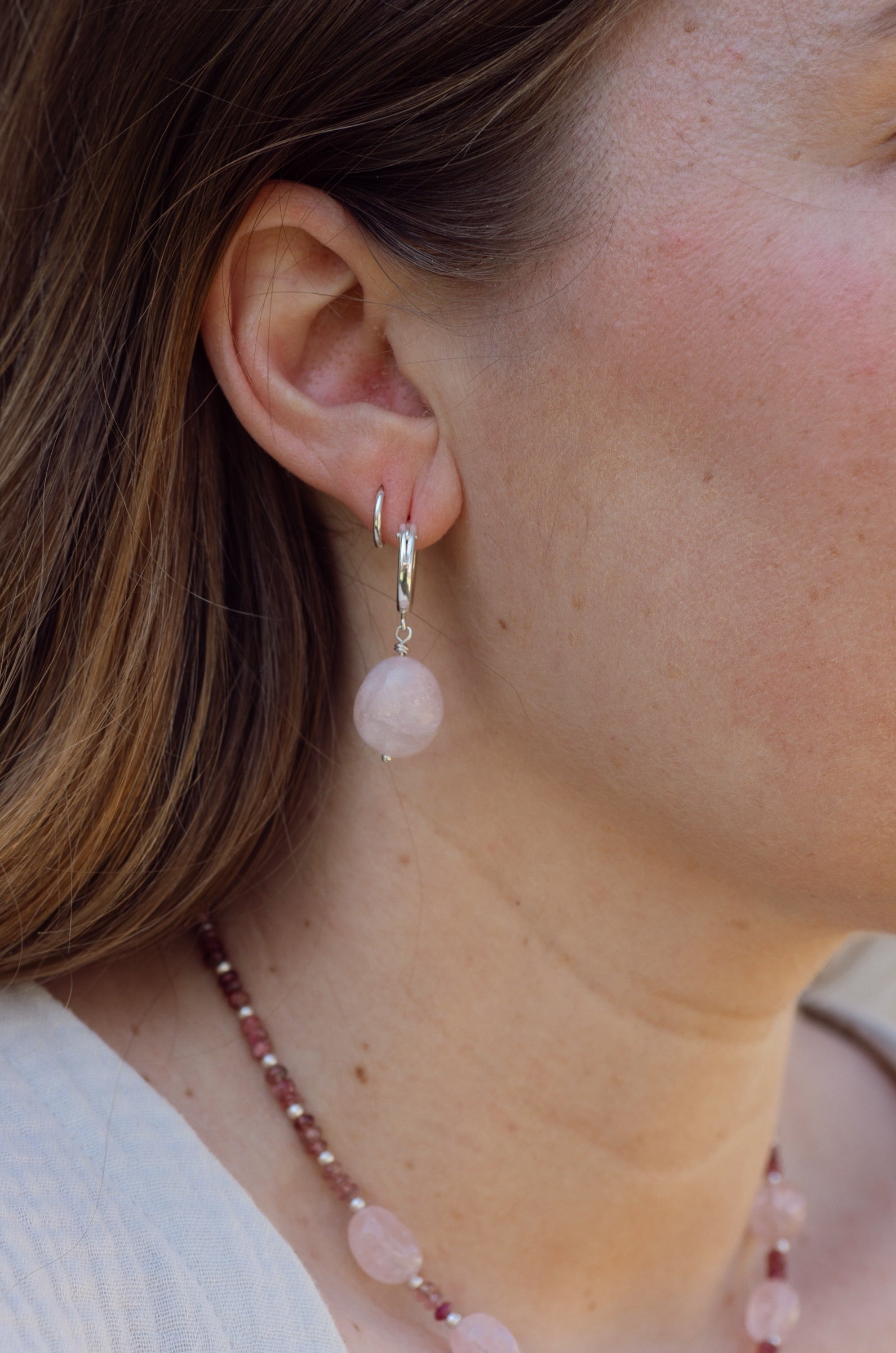 Morganite Sterling Silver Hoop Earrings