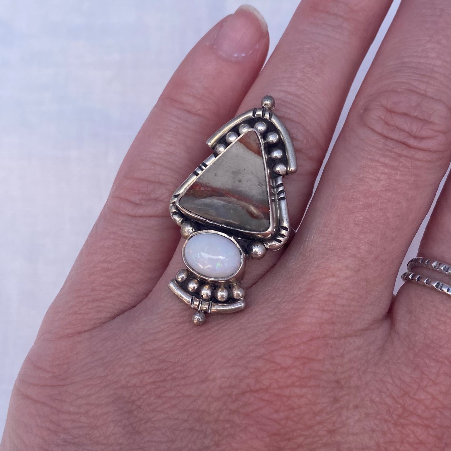 Polychrome Jasper + Opal Ring - Size 7.5