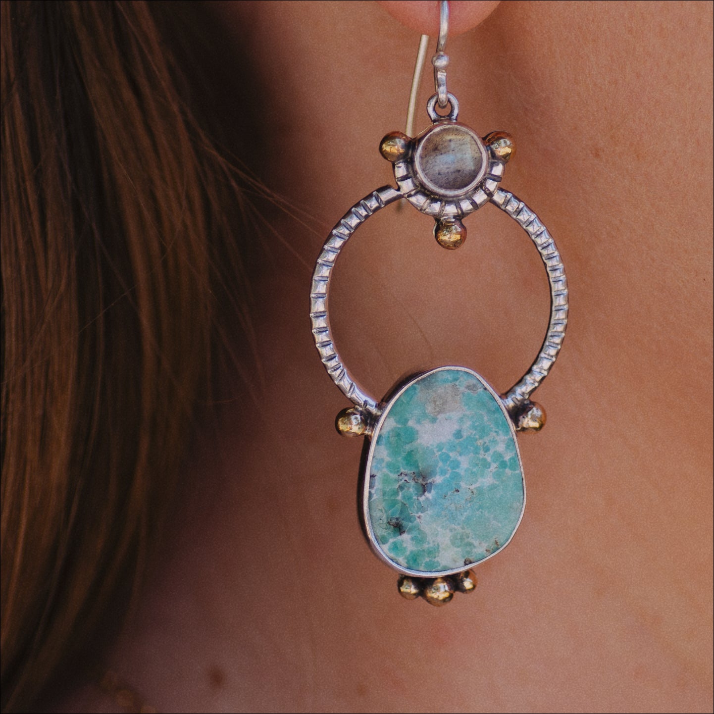 Mirage Earrings (A) ◇ Faceted Labradorite + Turquoise