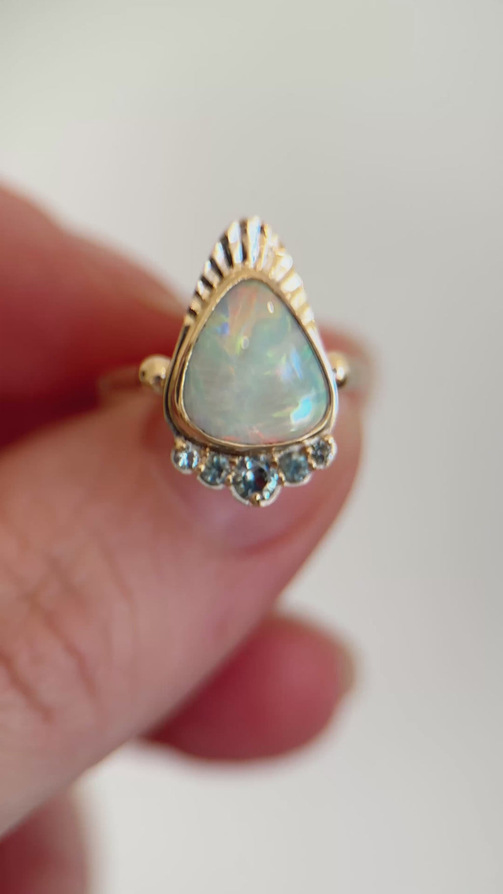 Australian Opal + Sapphire Radiant Mountain Ring