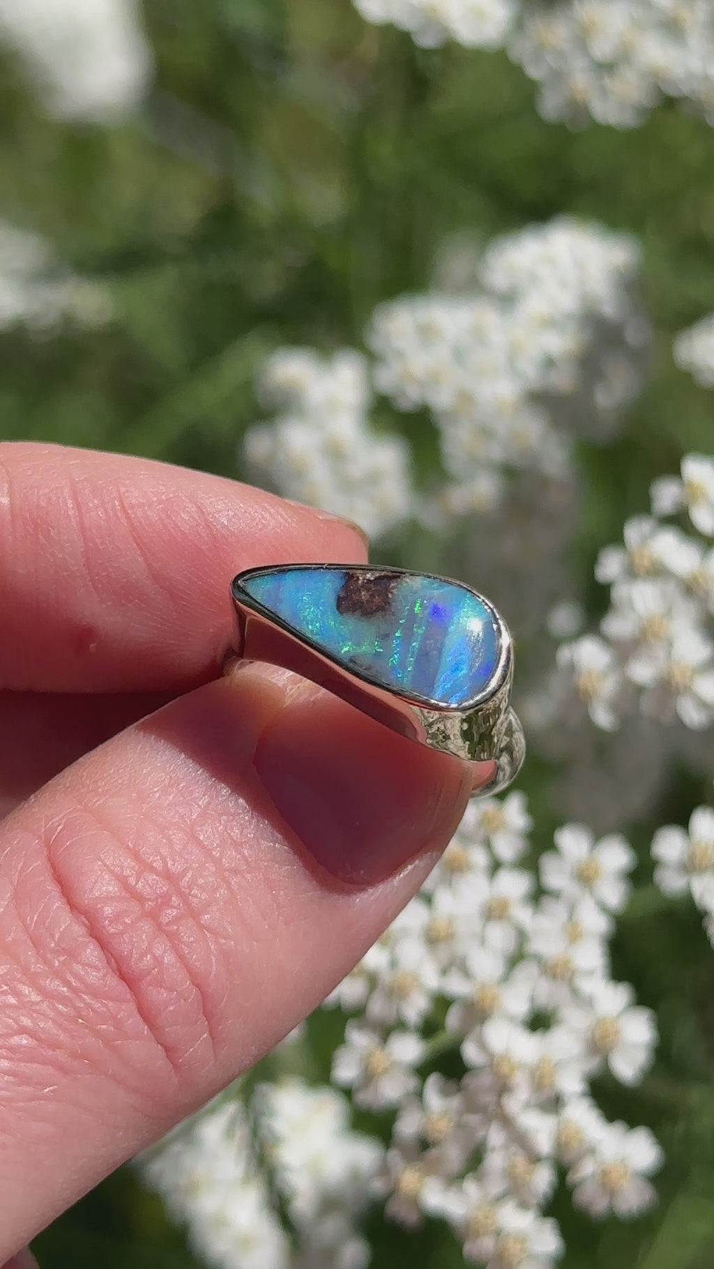 Opal East West Ring ◇ Size 6.5 ◇  Silver + 14k Gold