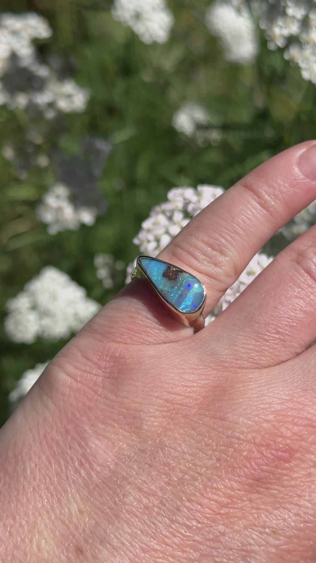 Opal East West Ring ◇ Size 6.5 ◇  Silver + 14k Gold