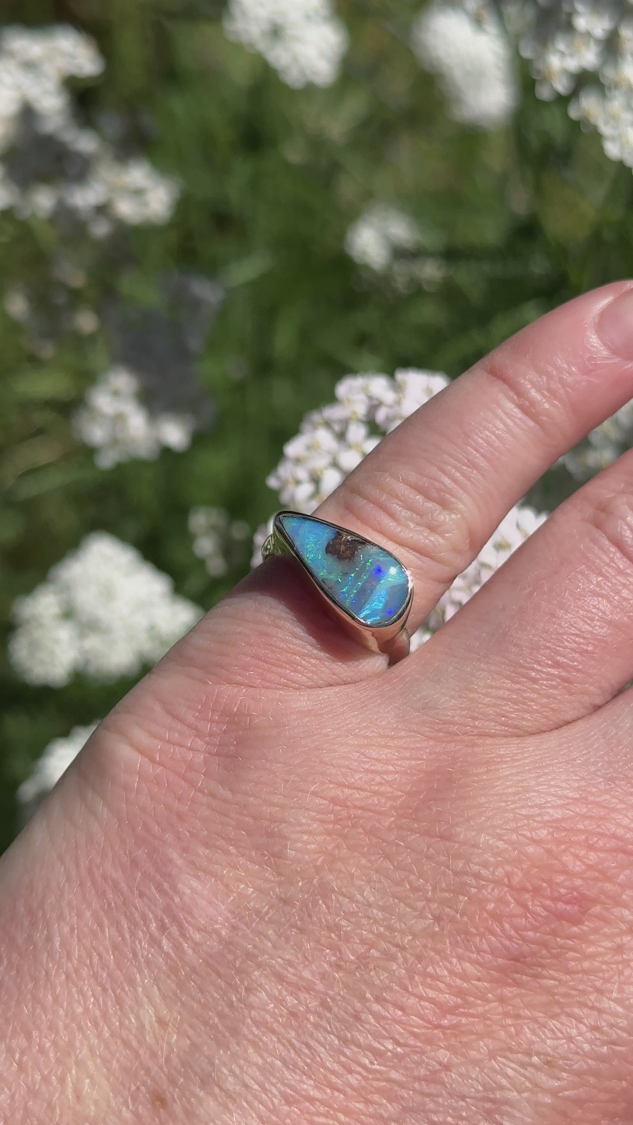 Opal East West Ring ◇ Size 6.5 ◇  Silver + 14k Gold