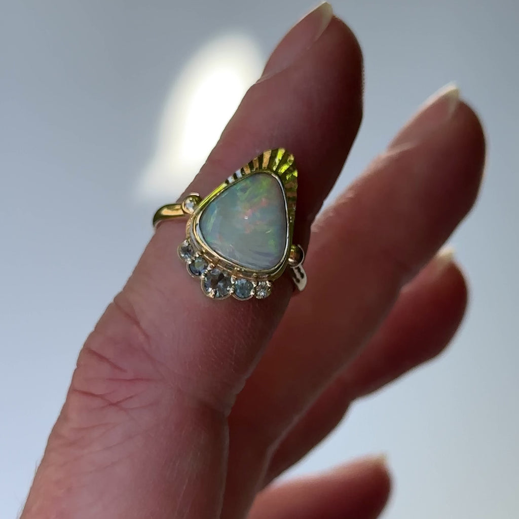 Australian Opal + Sapphire Radiant Mountain Ring