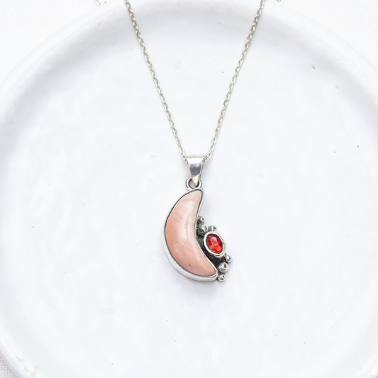 Crescent Moon Necklace ◇ Willow Creek Jasper + Faceted Tourmaline