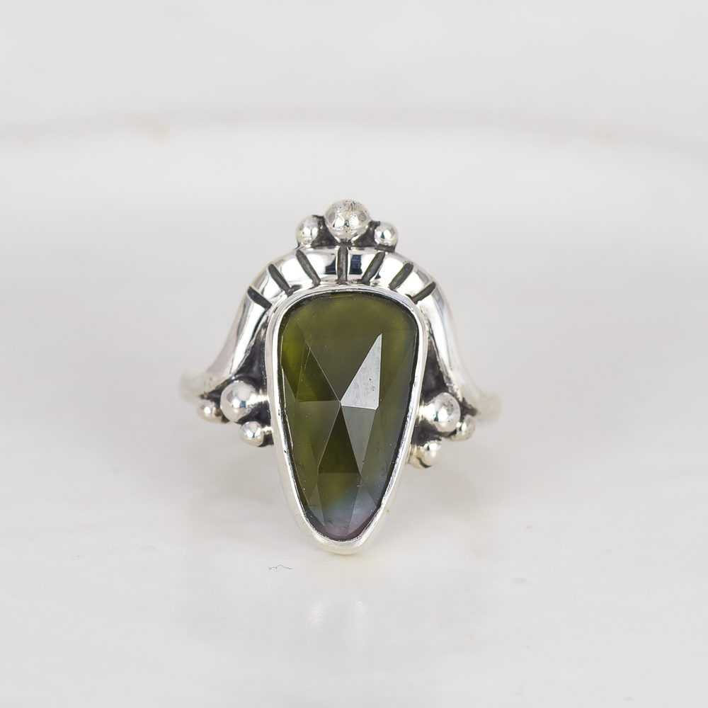 Crowned Embrace Ring (F) ◇ Faceted Tourmaline ◇ Size 6 ◇ Silver