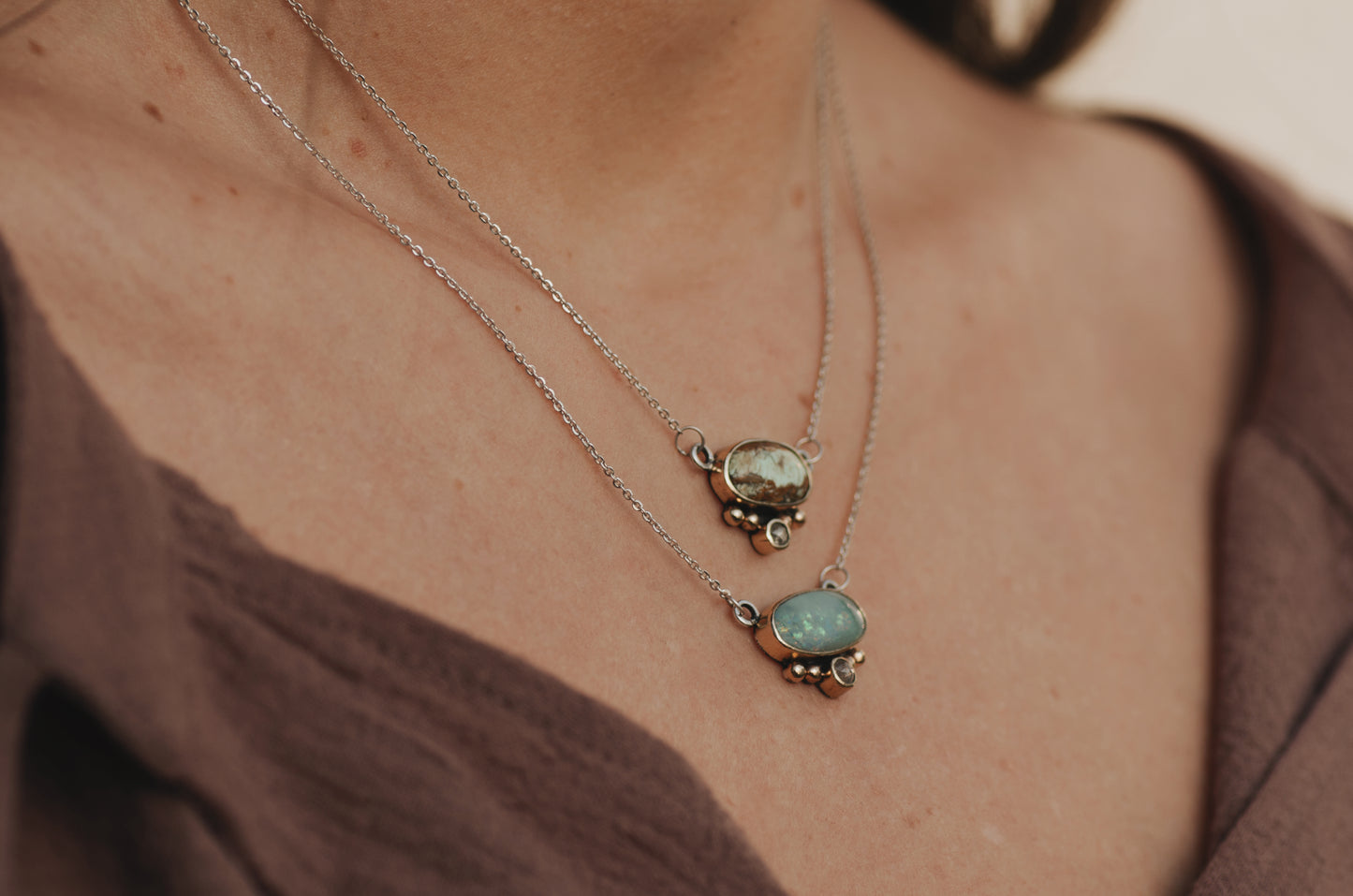 Nova Necklace  ◇ Australian Opal + Natural Rose Cut Diamond ◇ 14k + silver
