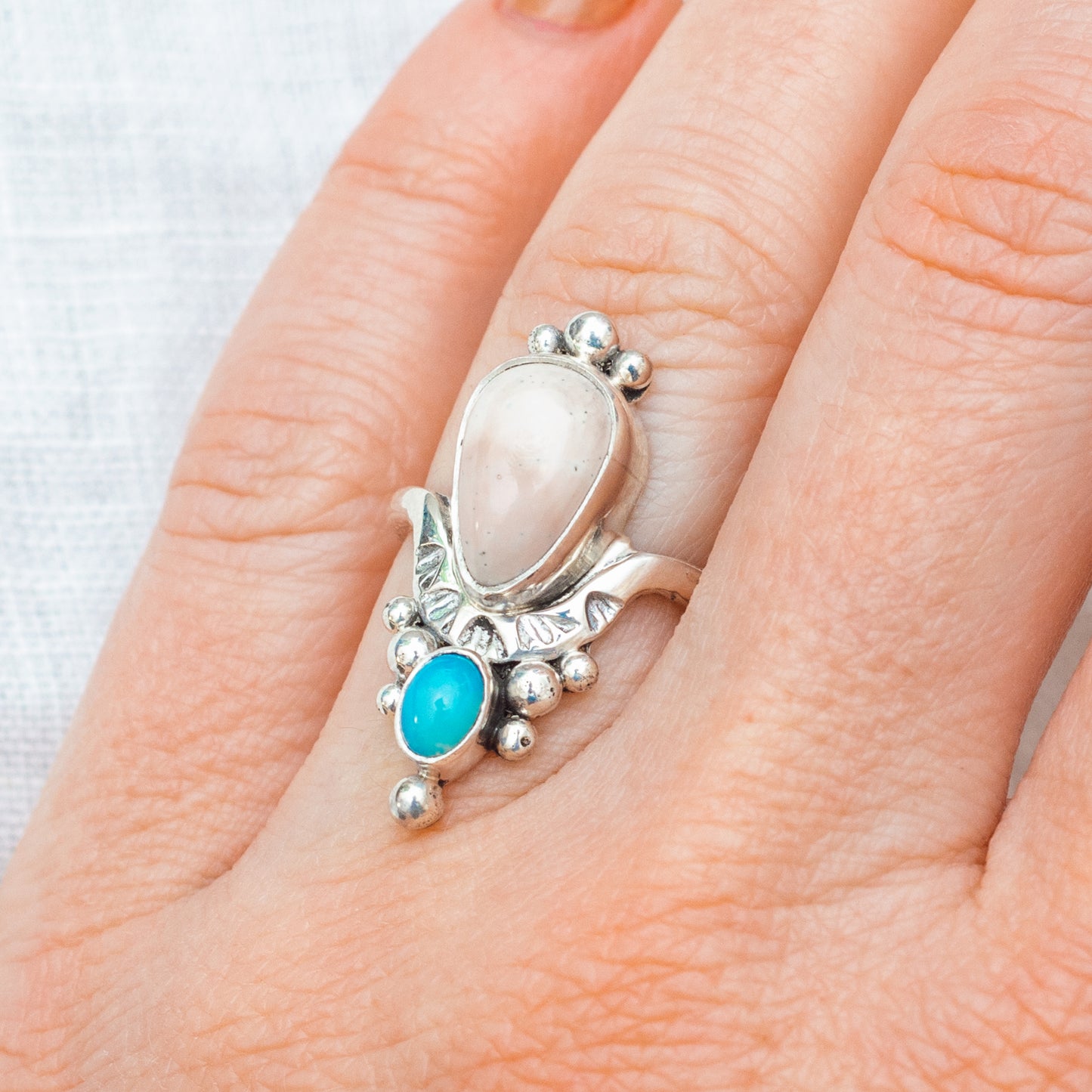 Kindred Embrace Ring ◇ Willow Creek Jasper + Australian Opal ◇ Size 7.5 ◇ Sterling Silver