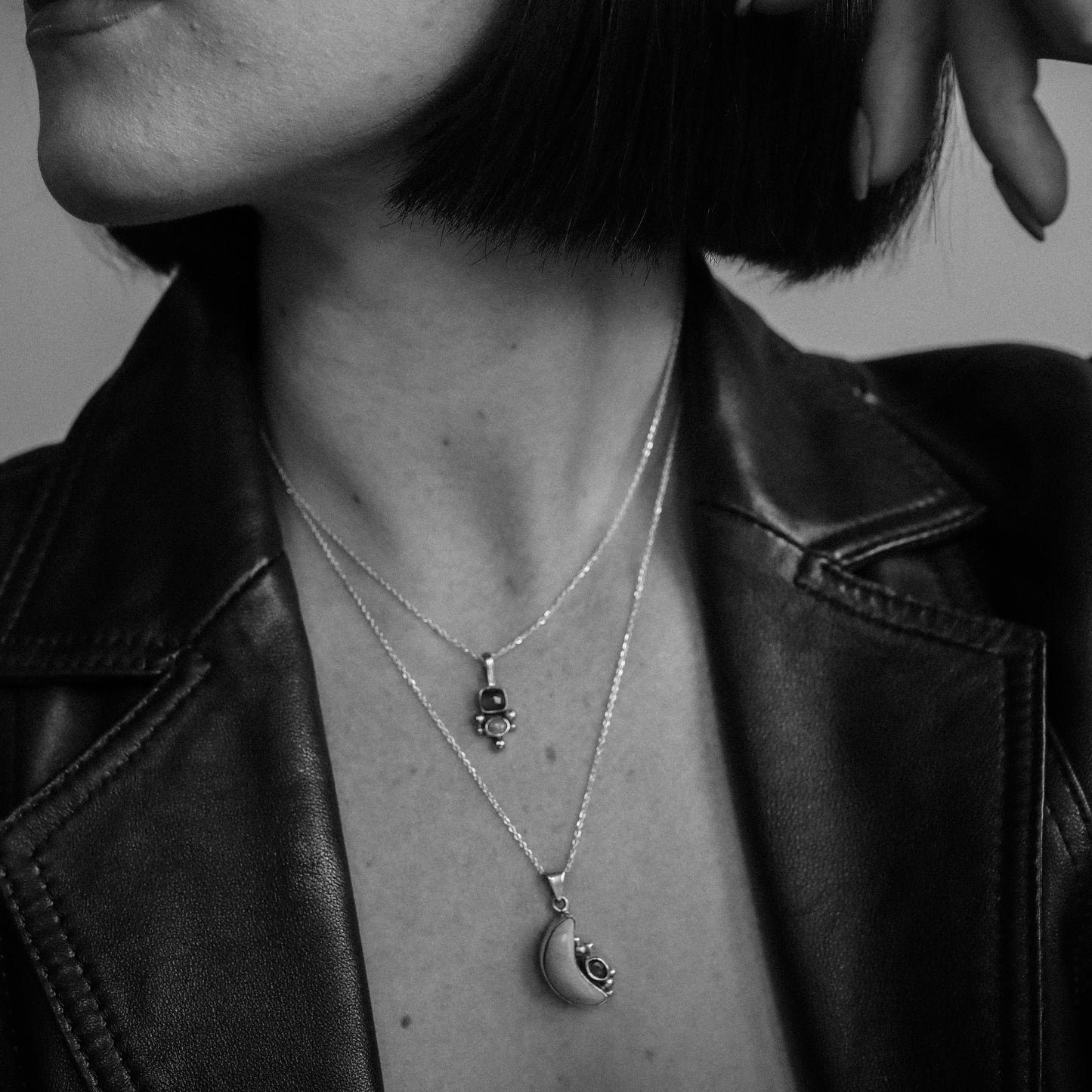 Crescent Moon Necklace ◇ Willow Creek Jasper + Faceted Tourmaline