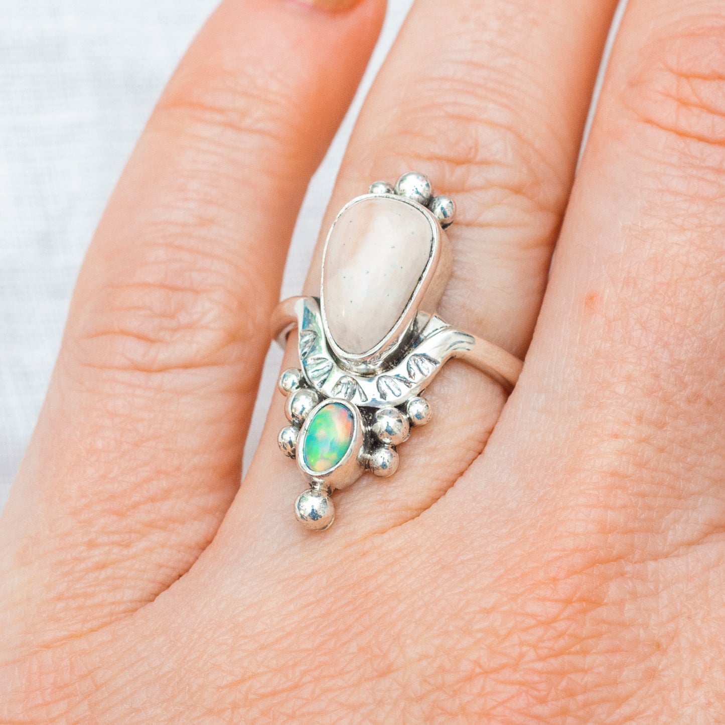Kindred Embrace Ring ◇ Willow Creek Jasper + Australian Opal ◇ Size 8 ◇ Sterling Silver